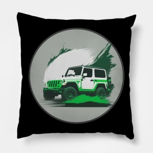 Jeep Vehicle White Green Design Pillow