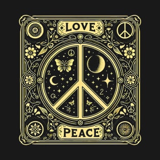 Tarot Gold Peace Sign, Love War Hippie Symbol T-Shirt