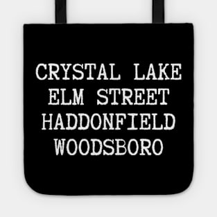 Halloween Horror Movies Crystal Lake Elm Street Haddonfield Woodsboro Tote