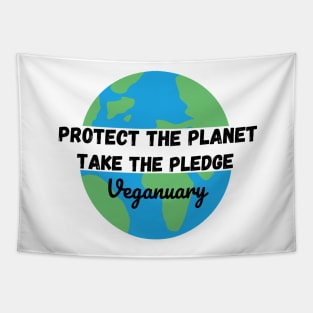 Protect The Planet, Take The Pledge split - Veganuary Tapestry