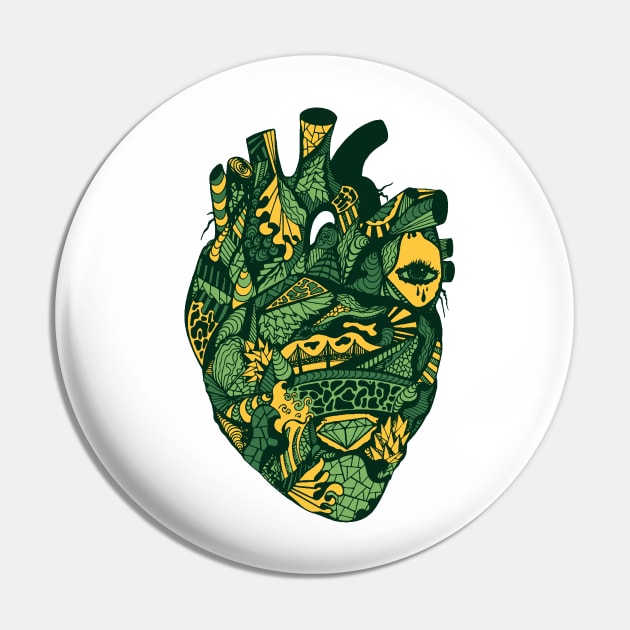 Forrest Green Transparent Heart Pin by kenallouis