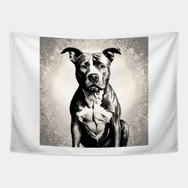 Pointilism Pitbull Terrier Tapestry by Doodle and Things