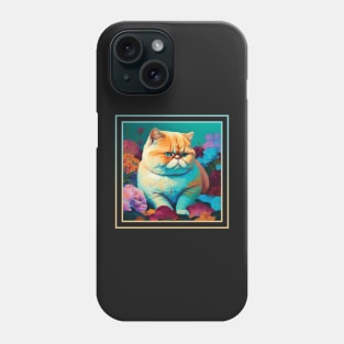 Famished Exotic Shorthair Cat Vibrant Tropical Flower Digital Oil Painting Portrait Phone Case