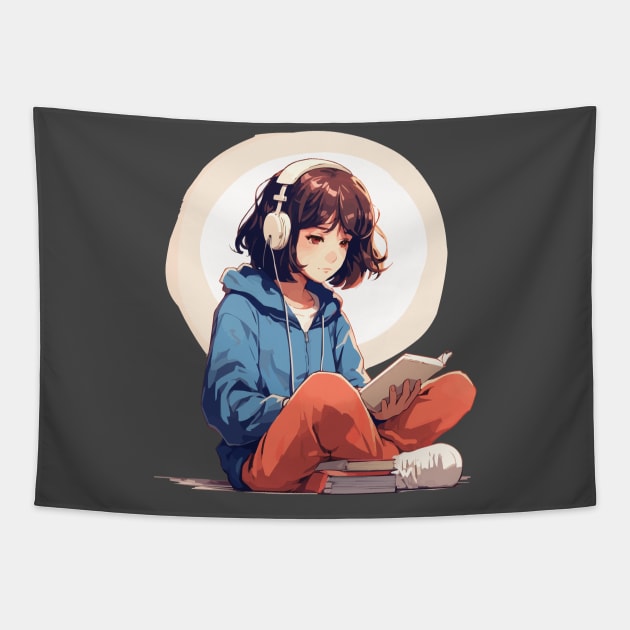 Girl Reading lofi Tapestry by Ceiko