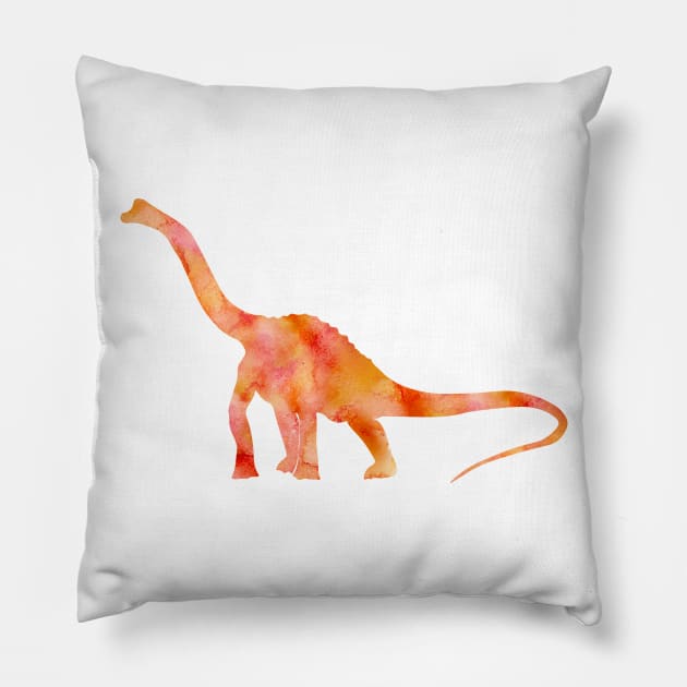 Orange Dinosaur Watercolor Painting Pillow by Miao Miao Design