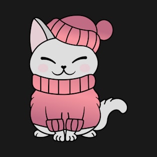 Cute Cozy Colorful Snow Winter Cat Kitty T-Shirt