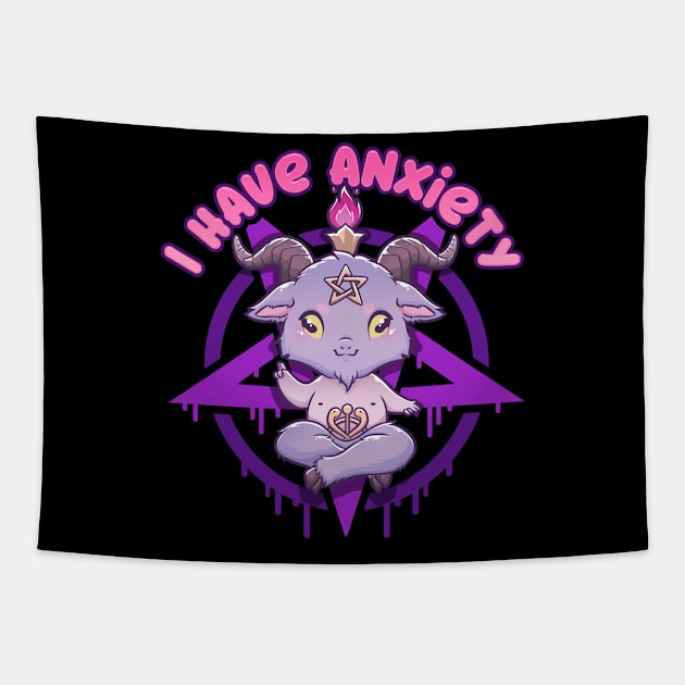 I have Anxiety - Creepy Cute Baphomet T-Shirt Tapestry by biNutz