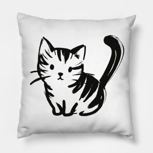 Stick figure kitten in black ink Pillow
