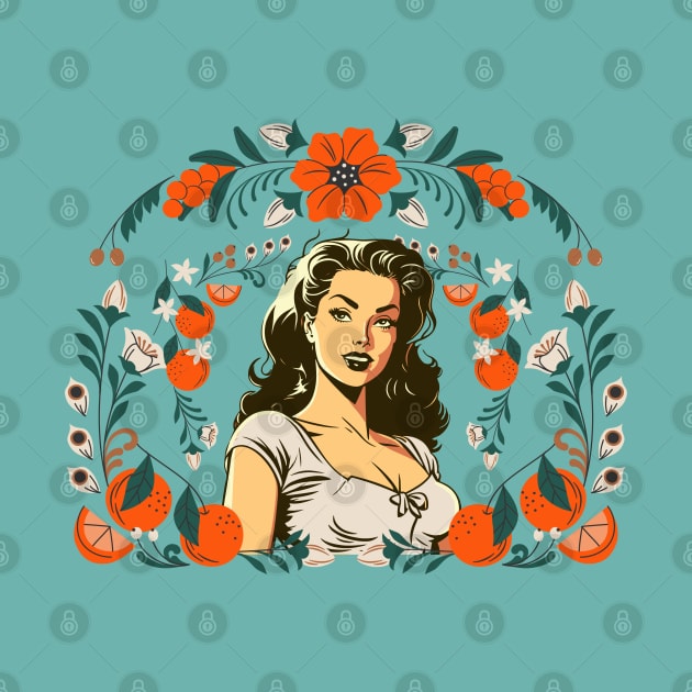Pinup with Oranges - Vintage Florida Girl by TopKnotDesign