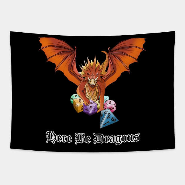 Here be dragons and dnd dice Tapestry by cuisinecat