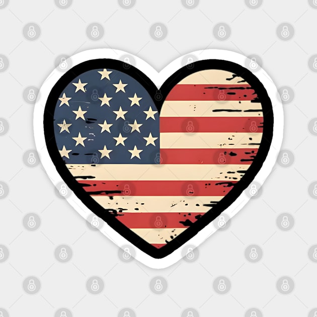 American Flag Heart 4th of July Magnet by Creatifly Graphic Tees