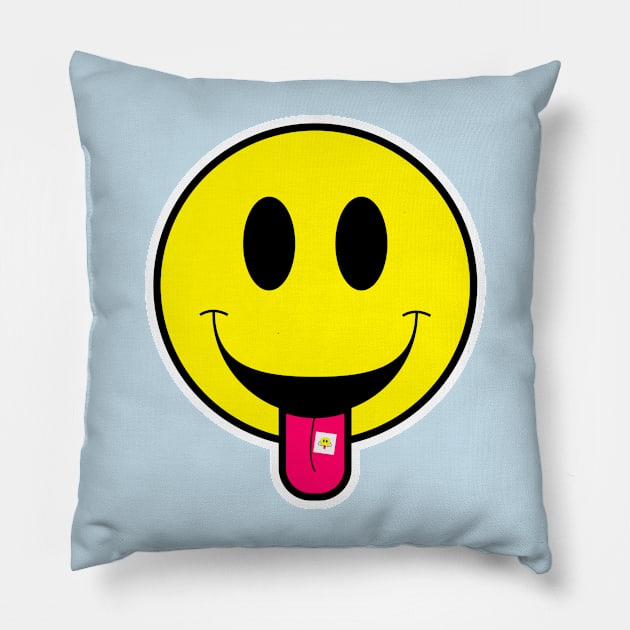 Acid Trip Smiley Face Pillow by WalkDesigns