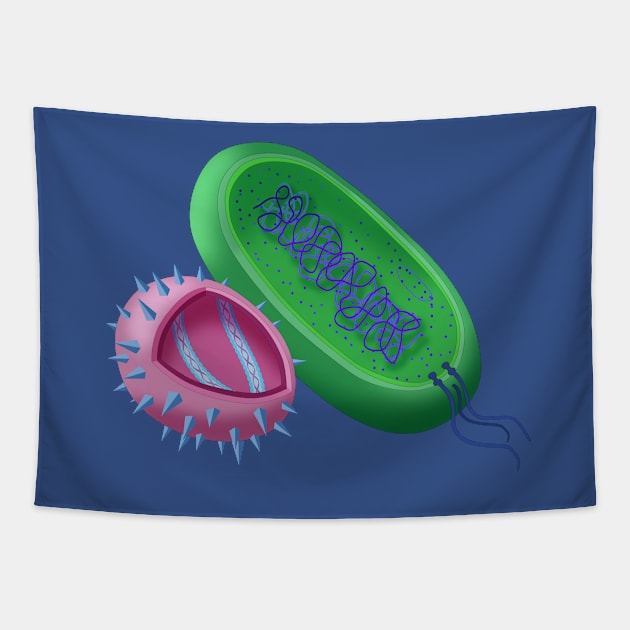 A Colorful Illustration of a Virus Cell and a Bacteria Cell Tapestry by ScienceSource