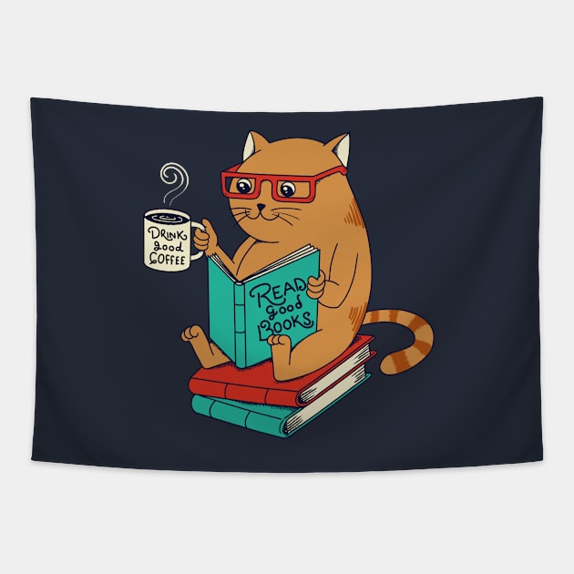 Cat coffee books Tapestry by coffeeman