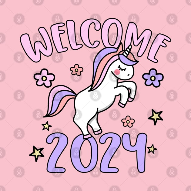 2024, Happy New Year 2024, Cute Unicorn Design Happy New Year