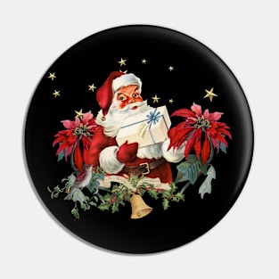 Santa Claus with gifts and christmas flower Pin