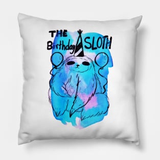 The Birthday Sloth Watercolor Pillow