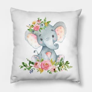 Cute Elephant with Flowers Pillow