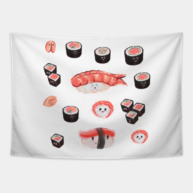 Kawaii Sushi pattern Tapestry by TastyVoxels