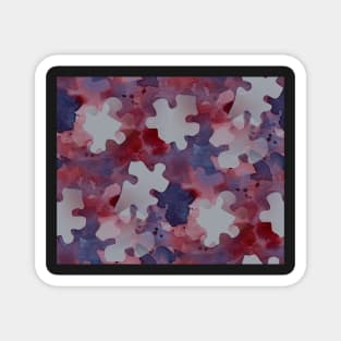 Jigsaw Puzzle Watercolor Silhouette in Purple and Red Watercolor Painting Pattern Magnet