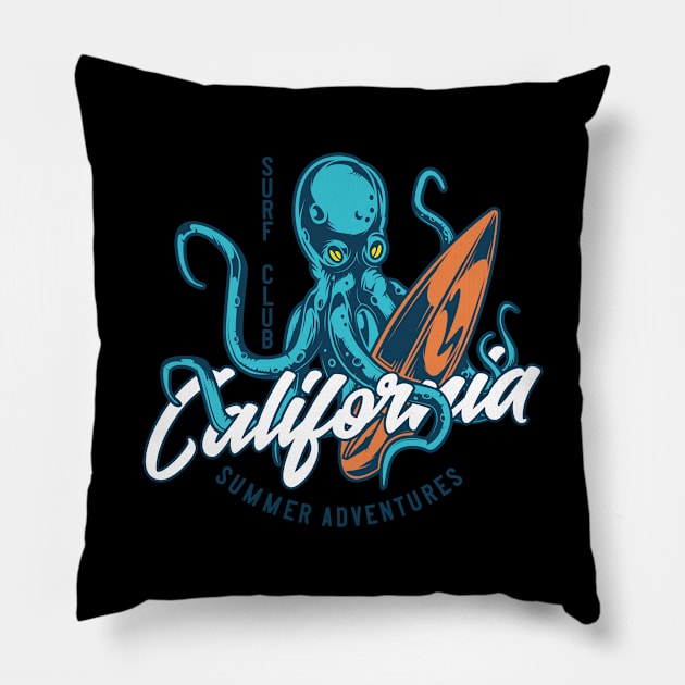 Octopus Surf Club California Pillow by BrillianD