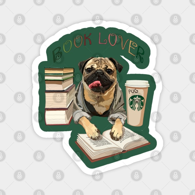 Pug book lover Magnet by stripedbeetlee