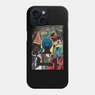 0x NFT: Unveiling the FemaleMask Art with Basic Blue Eyes, Gray Skin, and Enigmatic Mystery Night Background Phone Case