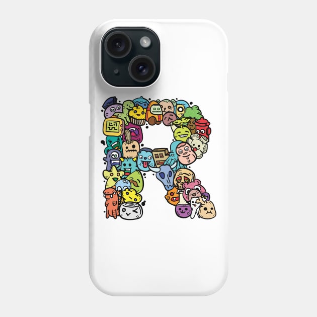 Alphabet Monster Doodle Letter R Monogram Phone Case by Irene Koh Studio