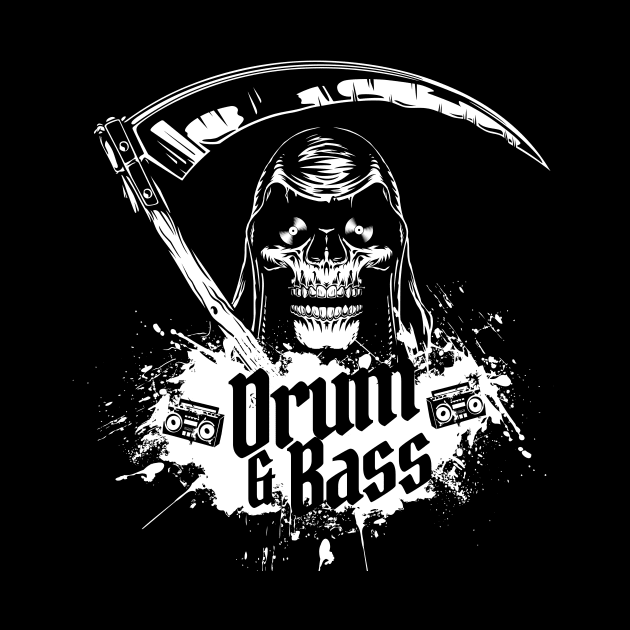 DRUM AND BASS  - DNB Grim Reaper Halloween (white) by DISCOTHREADZ 