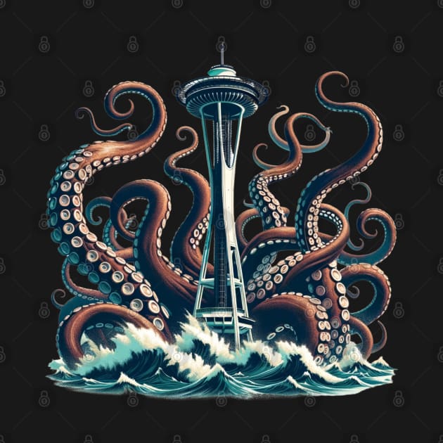 Kraken Attacking the Space Needle | Seattle Kraken by blueduckstuff