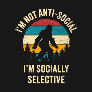 I'm Not Anti-Social: Funny Retro-Colored Bigfoot Silhouette Design T-Shirt