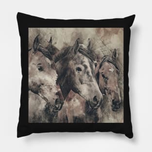 Horses Abstract Neutral Color Horse Lover Art Pillow