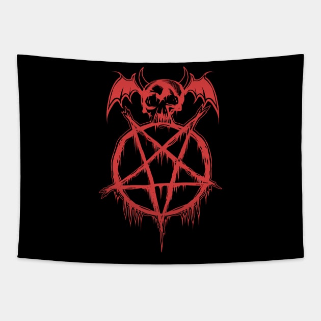 Skull and Pentagram Tapestry by wildsidecomix