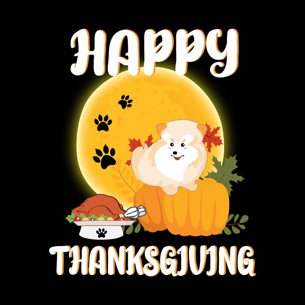 Pomeranian Seeing Turkey Dish Happy Halloween Thanksgiving Merry Christmas Day by Cowan79