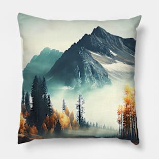 Misty Mountain with Colorful Autumn Trees Pillow