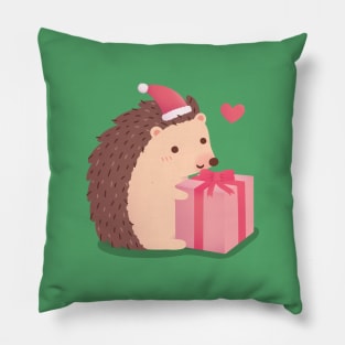 Cute Little Hedgehog With Christmas Present Pillow