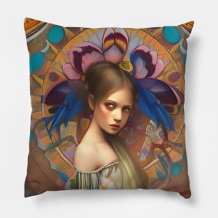 Pretty Art Deco Floral Style Flower Girl - Cool painting of a pretty girl Pillow