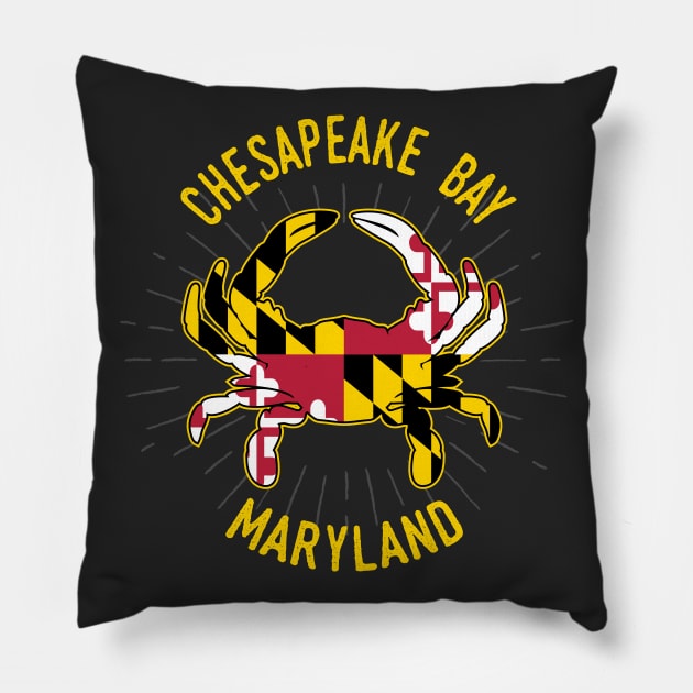 Chesapeake Bay Maryland Crab with MD State Flag Colors Pillow by sentinelsupplyco