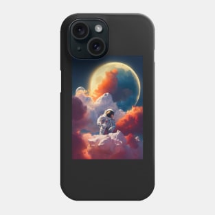 Astronaut sitting on clouds with red smoke in space with moon in the background Phone Case