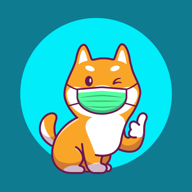 Cute Shiba Inu Wearing Mask With Thumbs Up Cartoon by Catalyst Labs