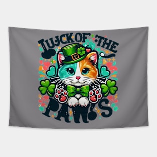 Funny Luck of the paws, cat lover, cut oweners, cute cat illustration, pet owner, ST Patrick's day cat, Tapestry