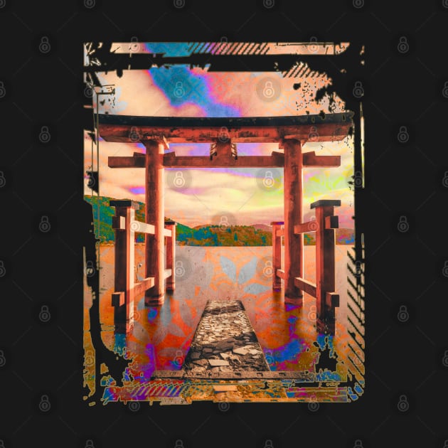 Japan Torii Gate In Water Sunset Collage Art 62 by dvongart