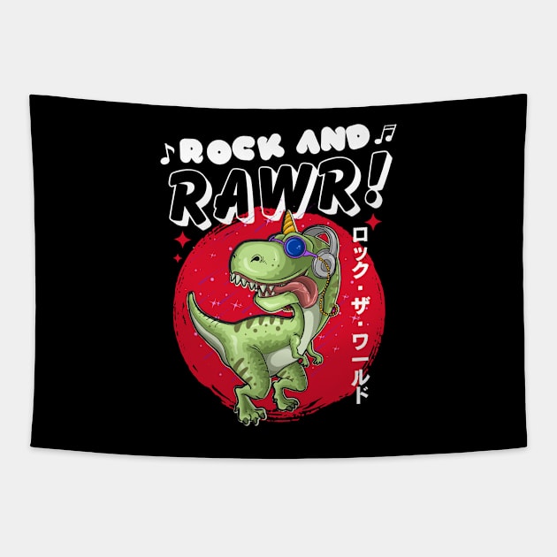 Rock And Rawr Tapestry by Owlora Studios