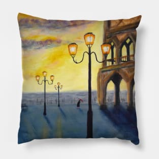 Lowry Meets Venice. Acrylics on board, an original artwork. Pillow