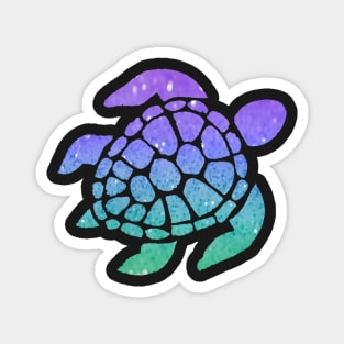 Bright Purple Aqua Ombre Faux Glitter Turtle Magnet