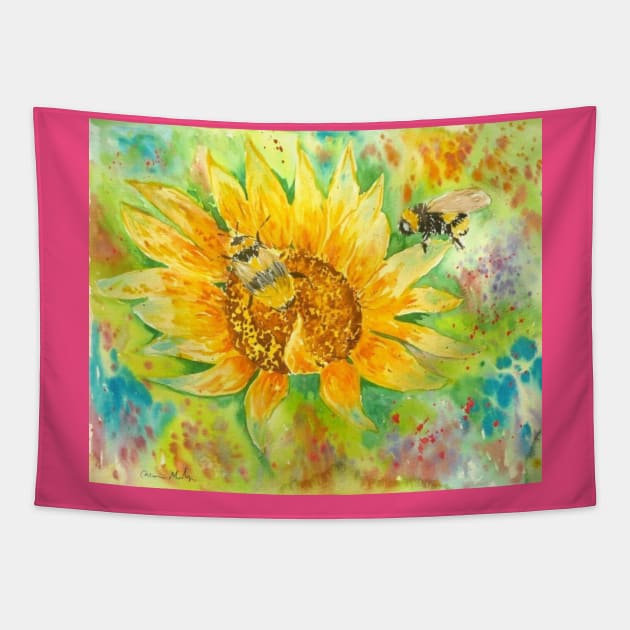 Bumble bees on a Sunflower Tapestry by Casimirasquirkyart