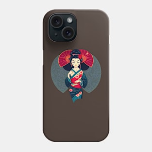 Kawaii style geisha with flowers on her head in a kimono Phone Case