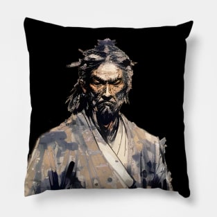 Japanese Ronin Samurai: I Play Alone on a Dark Background Pillow