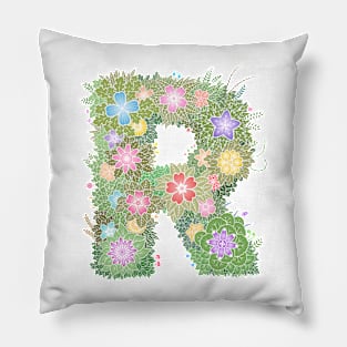 "R" Floral Letter Monogram Pillow