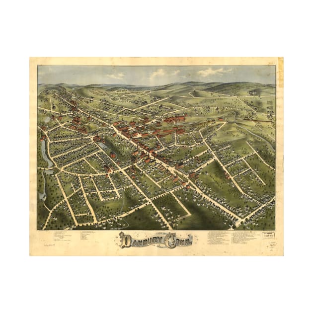 Vintage Pictorial Map of Danbury CT (1875) by Bravuramedia